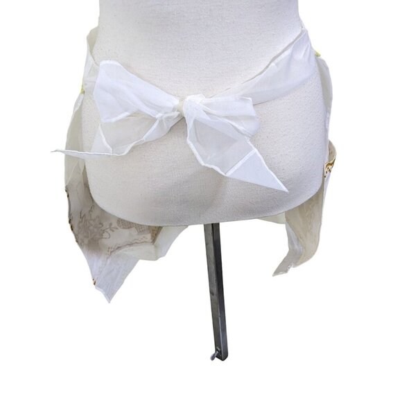 Vintage 50s 60s Half Apron Embroidered Panel Sheer White Organza Pockets Nylon - Picture 4 of 5